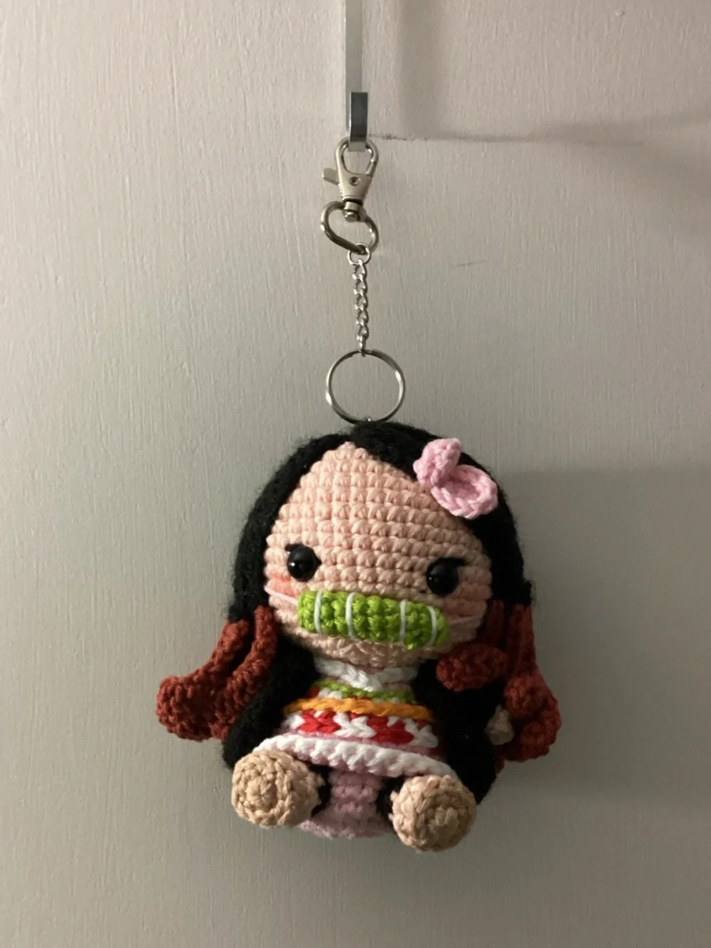 Nezuko Demon slayer Keychain with Pink Bow and Green Mouthpiece